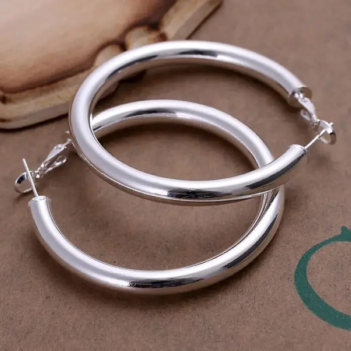 925 Sterling Silber Ohrringe Mode Ziemlich Schöne Frauen Party 5 CM Runde Schmuck Großen Kreis Dame Hochzeit – Detail 4