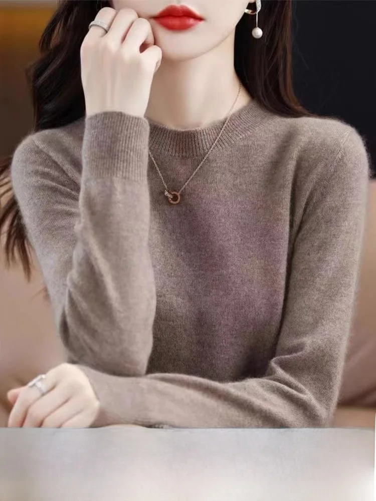 Autumn Winter New Style Women's Cashmere Sweater Low round Neck Loose Slimming Fashion Inner Wear Knitted Wool Blend Base Shirt