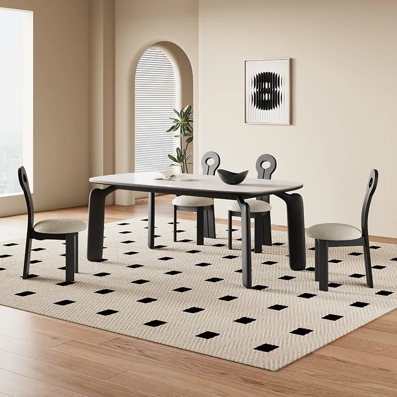 Retro solid wood dining table rectangular modern simple home wabi sandy wind creative matte pure white slate