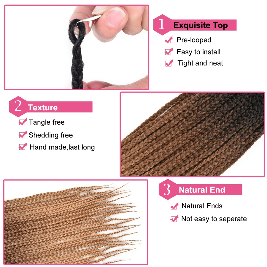 สังเคราะห์ Braids กล่อง18 24นิ้วยาว Ombre ถักโครเชต์ Braiding Extensions สีน้ำตาลเข้มสีน้ำตาลสีบลอนด์ผู้หญิง Braided Hair