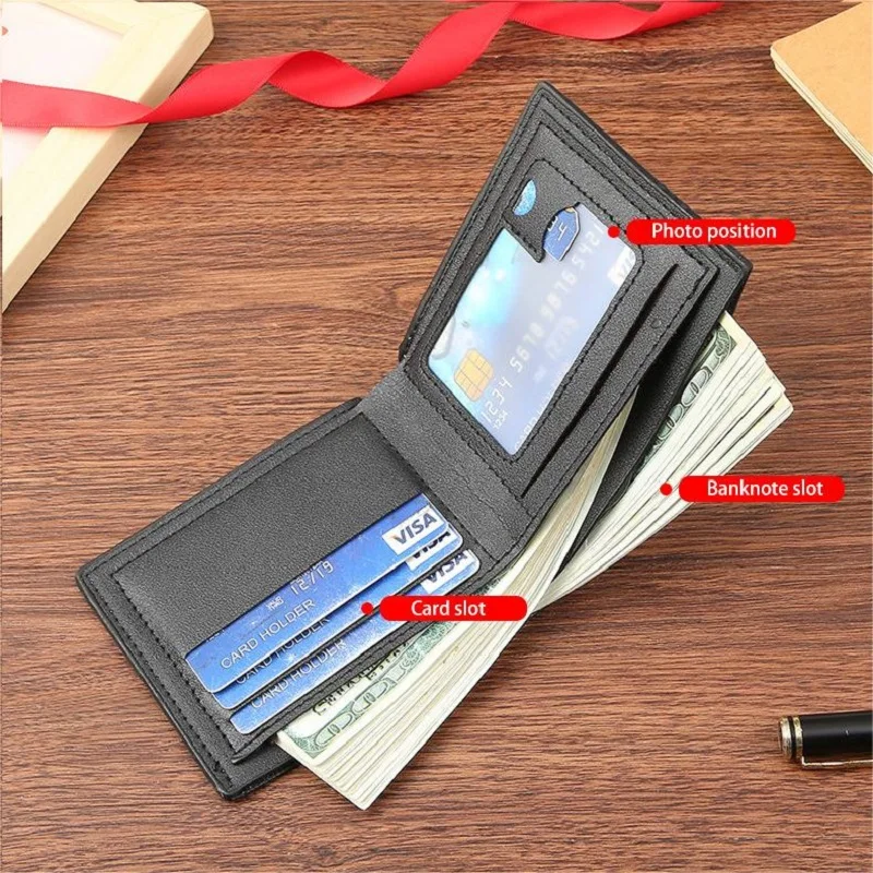 Bruine Lederen Slanke Portemonnee Voor Mannen Met Geld Clip Creditcard Houder Slot Minimalistische Bifold Jeugdstudent Korte Patchwork Portemonnee