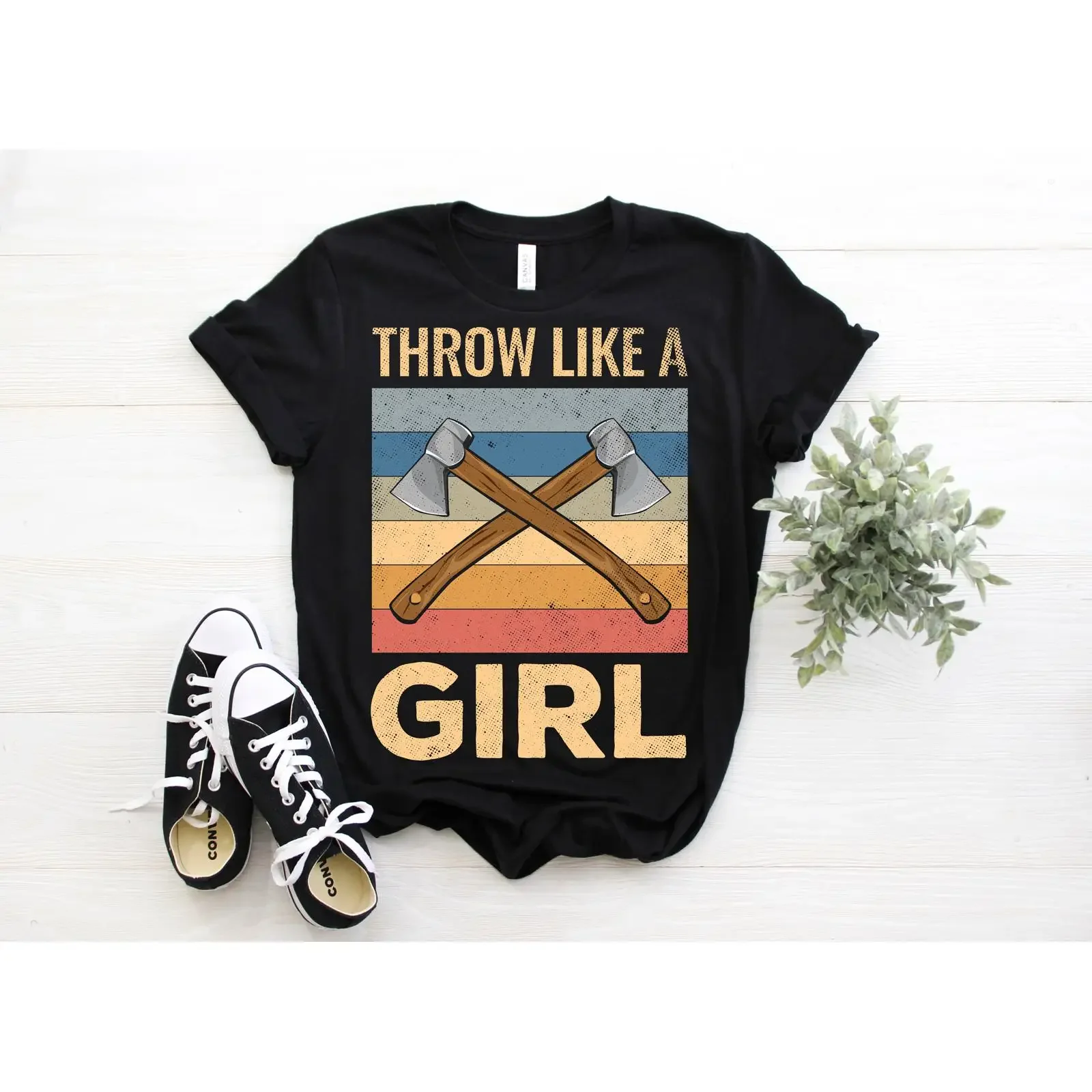 Throw Like A Girl Axe Throwing Retro T Shirt Funny For Hatchet Thrower Hobby Competition Lover vintage Washed