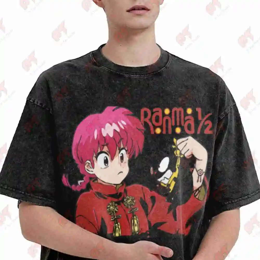 Ranma 1/2 Anime Manga Shampoo Vintage Washed Tee Pure Cotton T-Shirt