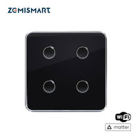 Zemismart Matter Over WiFi EU Smart Wall Light Switch 1 2 3 4 Gangs with Black Touch Panel Homekit SmartThings Control