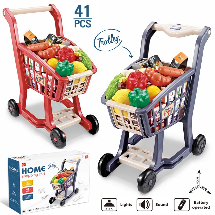 Simulazione per bambini supermercato carrello della spesa Set illuminazione musica supermercato frutta e verdura Shopping famiglia giocattoli 2023