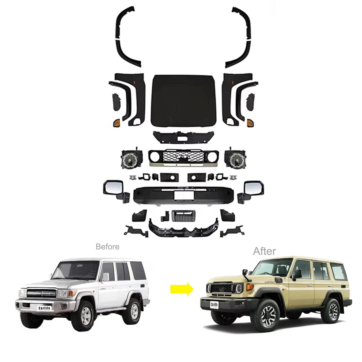

New Body Kits Use for Toyota Land Cruiser LC70 71 76 78 79 FJ70 71 76 79 2002-2022 Conversion to 2024 Style.