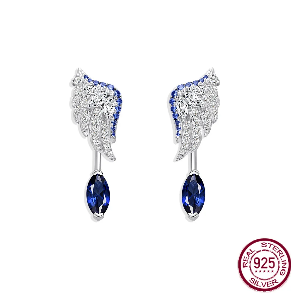 

Новые серьги из чистого серебра S925, инкрустированные 1 каратным конским глазом 4*8, серьги с синими сокровищами и перьями для легких роскошных свадебных украшений