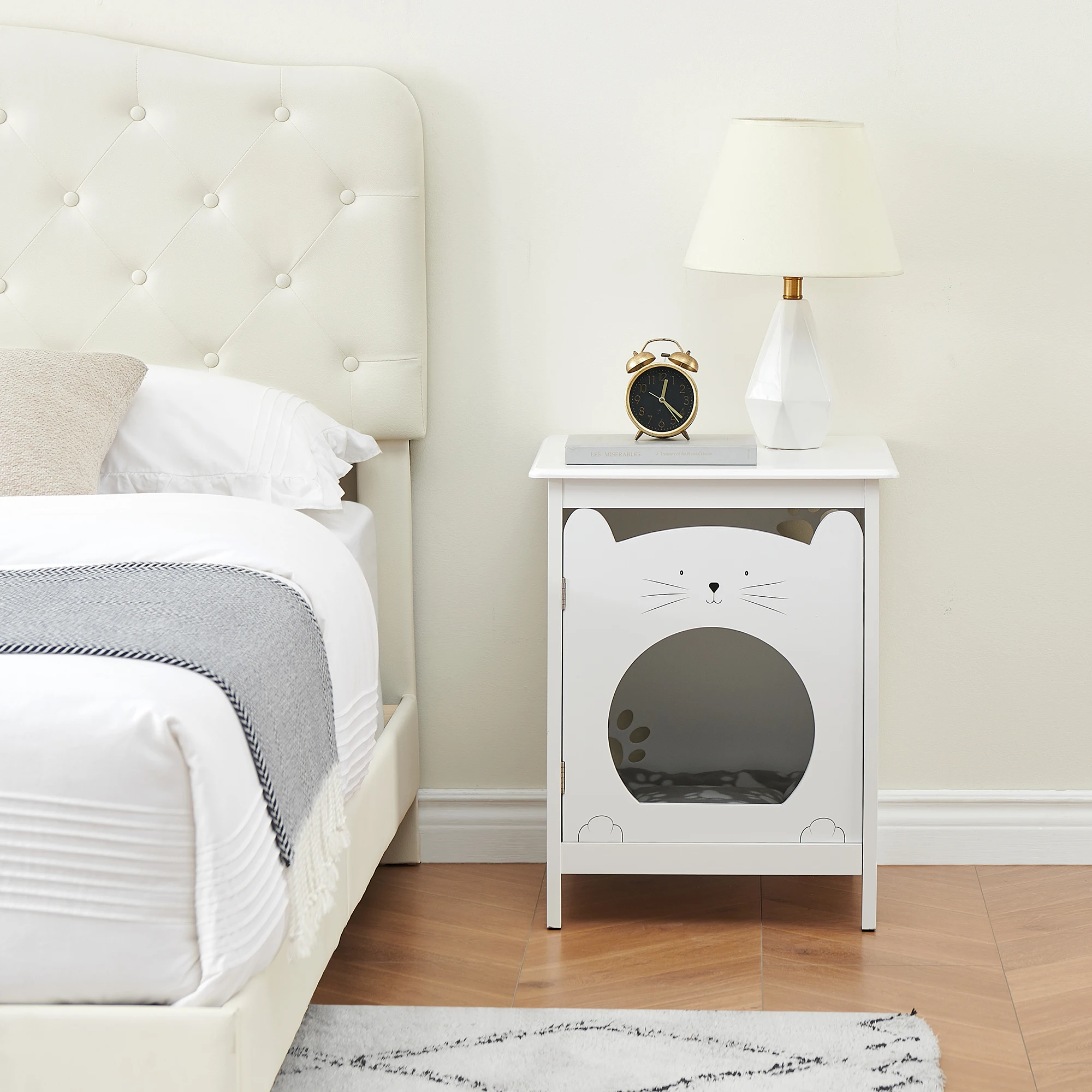 Nachttisch mit Katzenhaus, Beistelltisch, Haustierhaus mit weicher Matte, Wohnmöbel, Haustierkiste, Beistelltisch für Wohnzimmer, Schlafzimmer – Detail 10