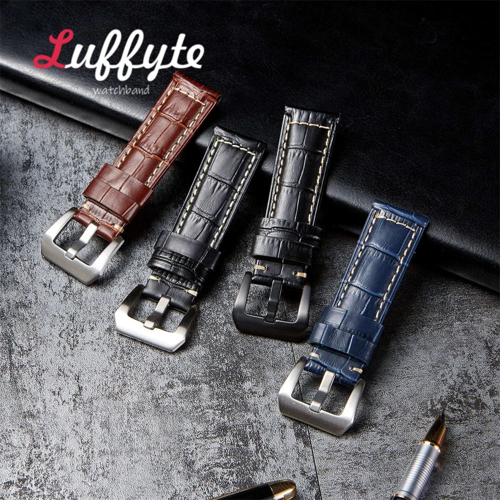 ธุรกิจVINTAGEของแท้หนัง 20 มม.22 มม.24 มม.26 มม.สีดําสีน้ําตาลผู้ชายสายคล้องอุปกรณ์เสริมสายรัดข้อมือ