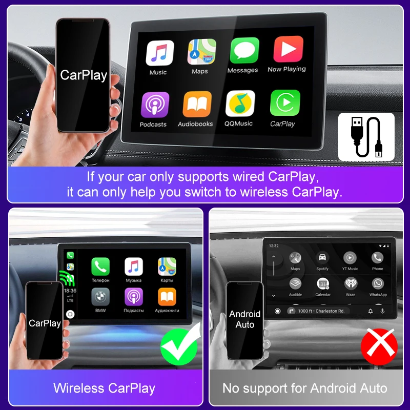 FLIXIVI-llave electrónica inalámbrica 2 en 1 para CarPlay, caja WIFI rápida automática para Radio de coche con conexión por cable, Universal, Android