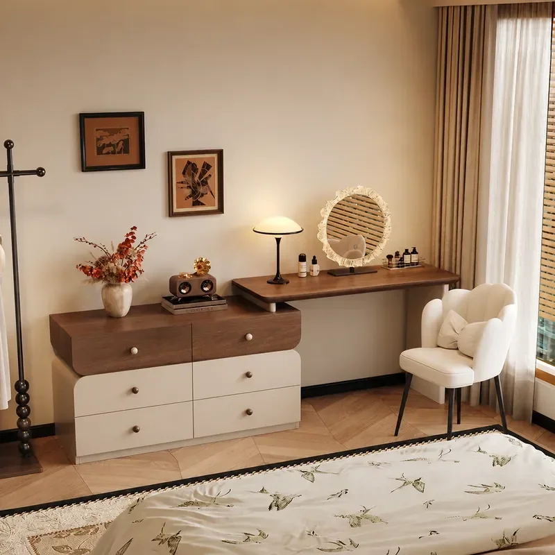 Solid Wood Painted Dresser New Chinese Style Master Bedroom Medieval Cream Corner Makeup Table End of Bed Storage Chest