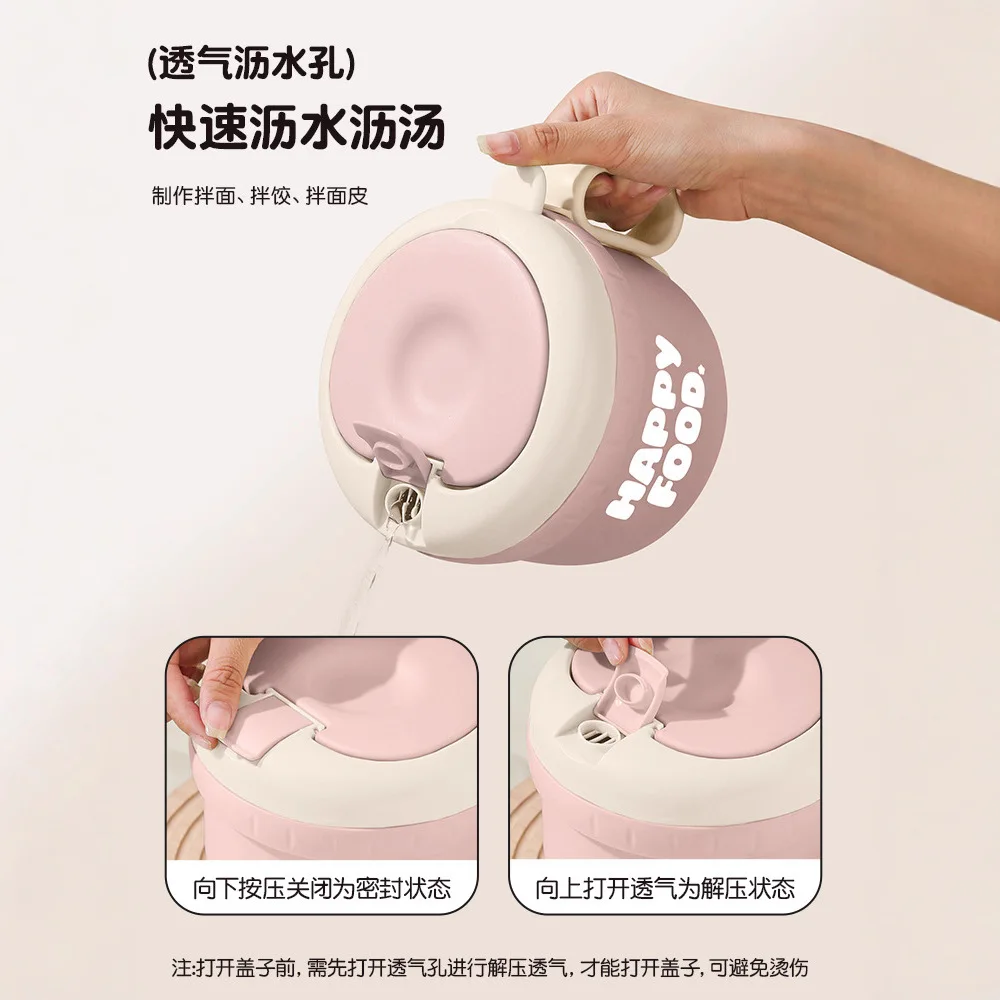 Pink Microwave Ramen Bowl with Lid, Instant Noodle Cooker Set with Strainer & Cutlery, BPA-Free College Dorm Essential