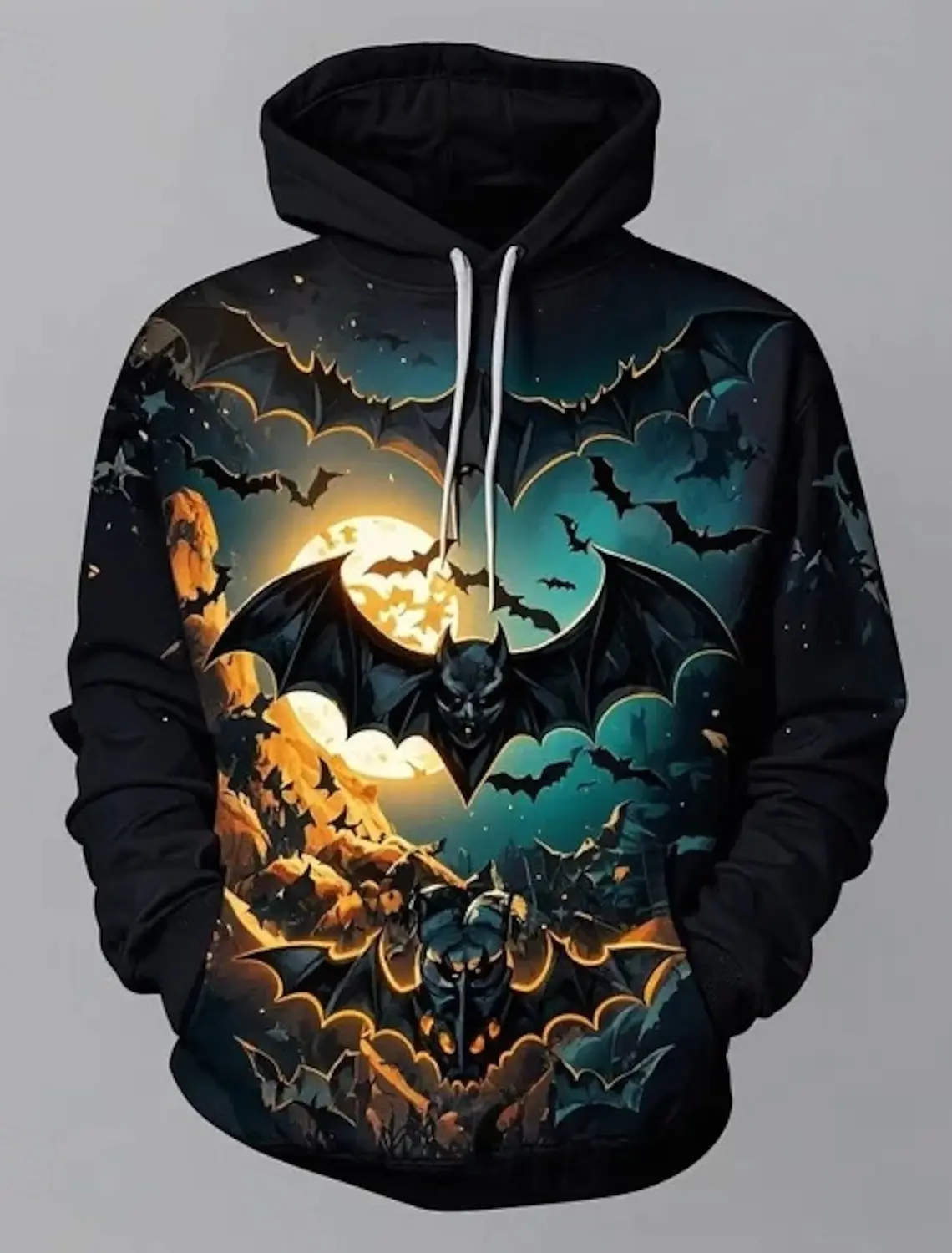 3D Printed Bat Skull Skeleton Hoodie Pullover Halloween Front Pocket Pattern Couple Halloween Carnival Costume Party Party