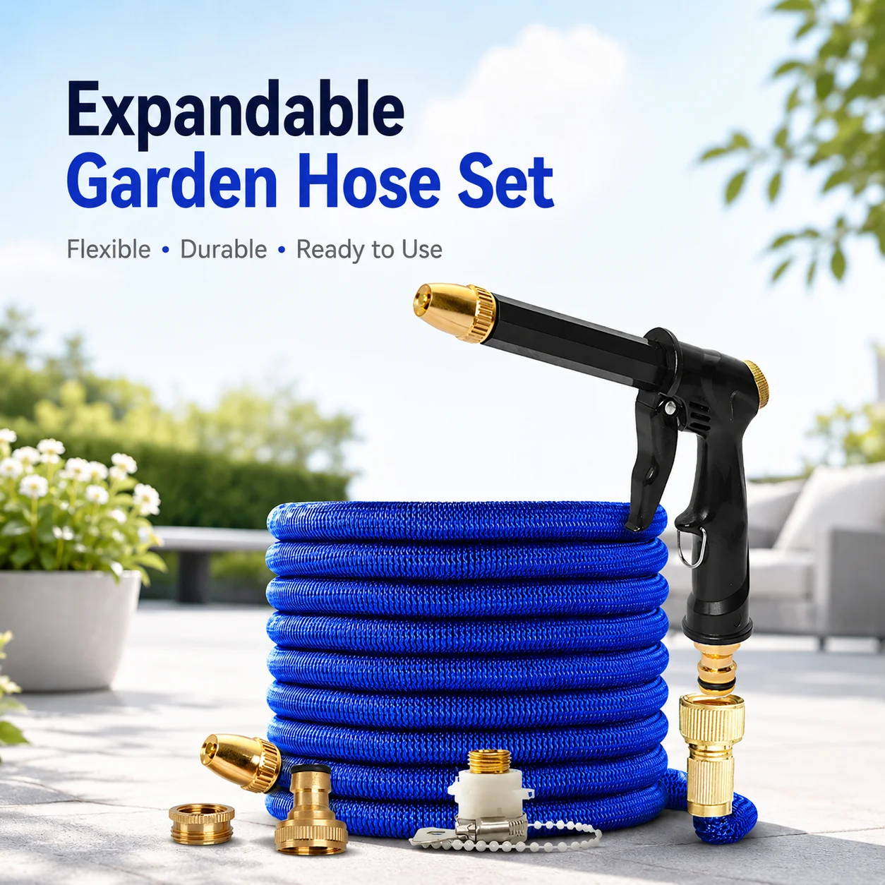 Tuyau Magique Extensible Personnalisable de 25 à 100 Pieds, Tuyau d'Eau Haute Pression Résistant à l'Usure et Résilient, Tube Flexible Portable pour l'Irrigation du Jardin, le Lavage de Voiture, le Nettoyage des Animaux, les Travaux Domestiques et Extérieurs