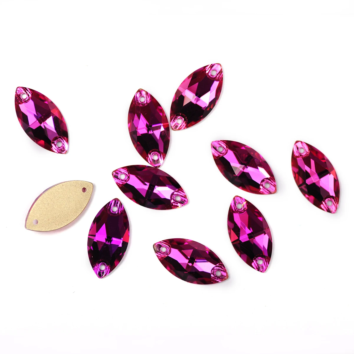 YANRUO 3223 Navette Fuchsia Flatback Rhinestones Sew on Glass Crystals Sewing Stones For Clothes