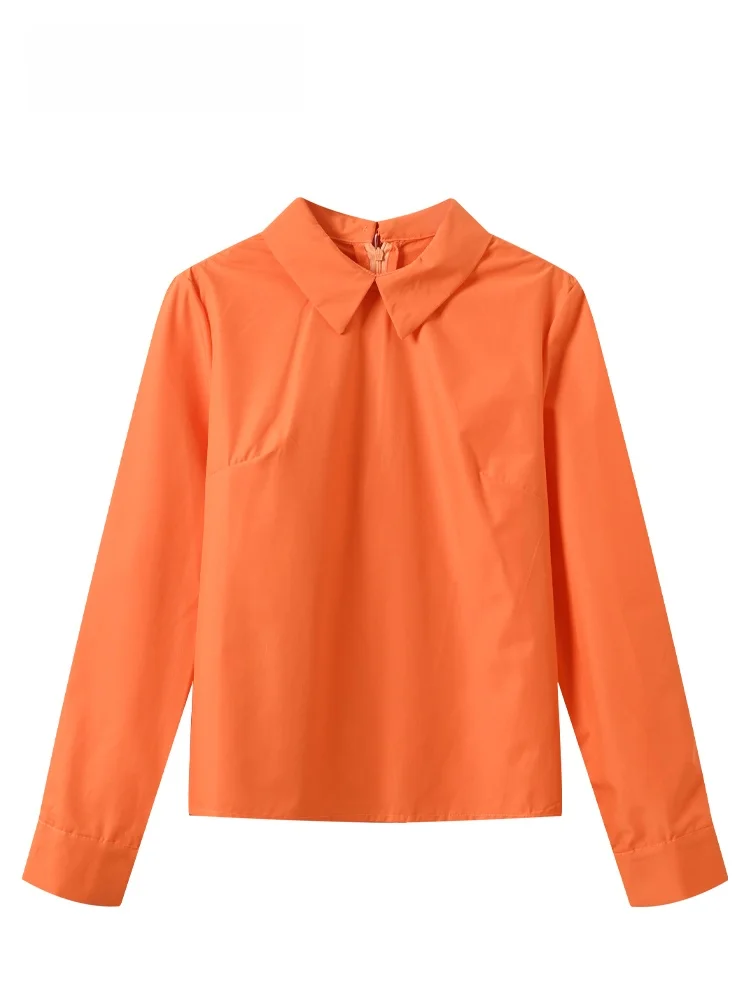 

plus Size Collar Long Sve irt Women's Spring New Sle Hepburn Orange Top Trendy Polyester Fiber Summer Faion Set