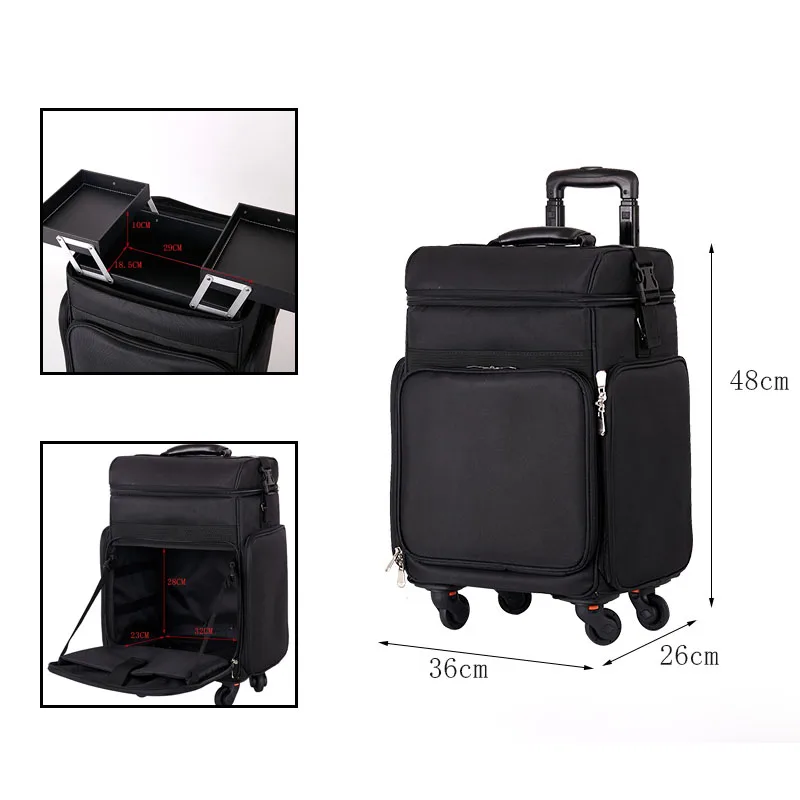 Oxford Cloth Makeup Case Large Capacity Professional Multi-functional Heel Makeup Nail Decorator Tool Multi-layer Trolley Case