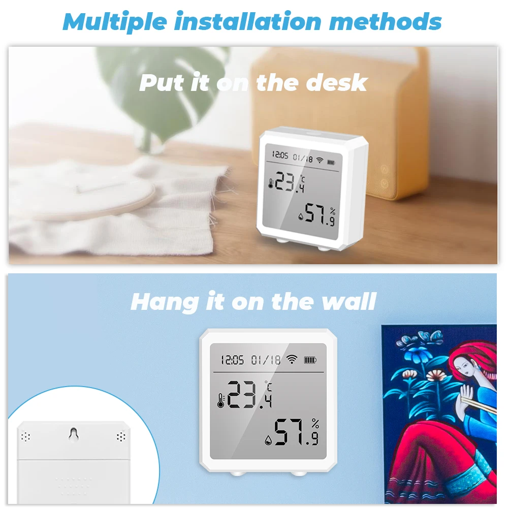 Tuya ZigBee Sensor inteligente de humedad y temperatura, Detector de luz LCD, Control por aplicación Smart Home Life para Alexa y Google