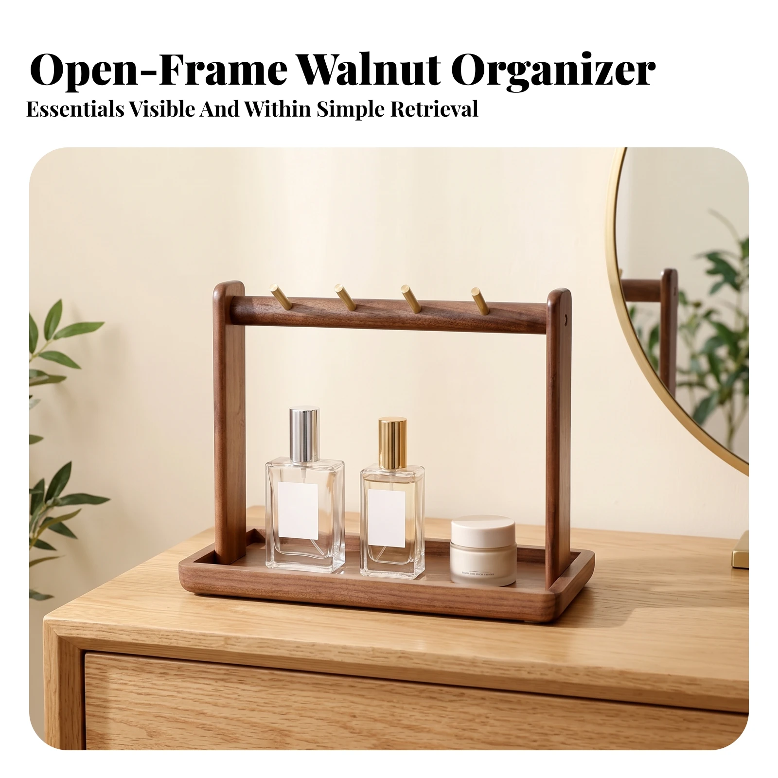 Key and Jewelry Holder Easy to Clean Key Holder with Tray Jewelry Stand with Tray Compact Tabletop Rack with Pegs Slim