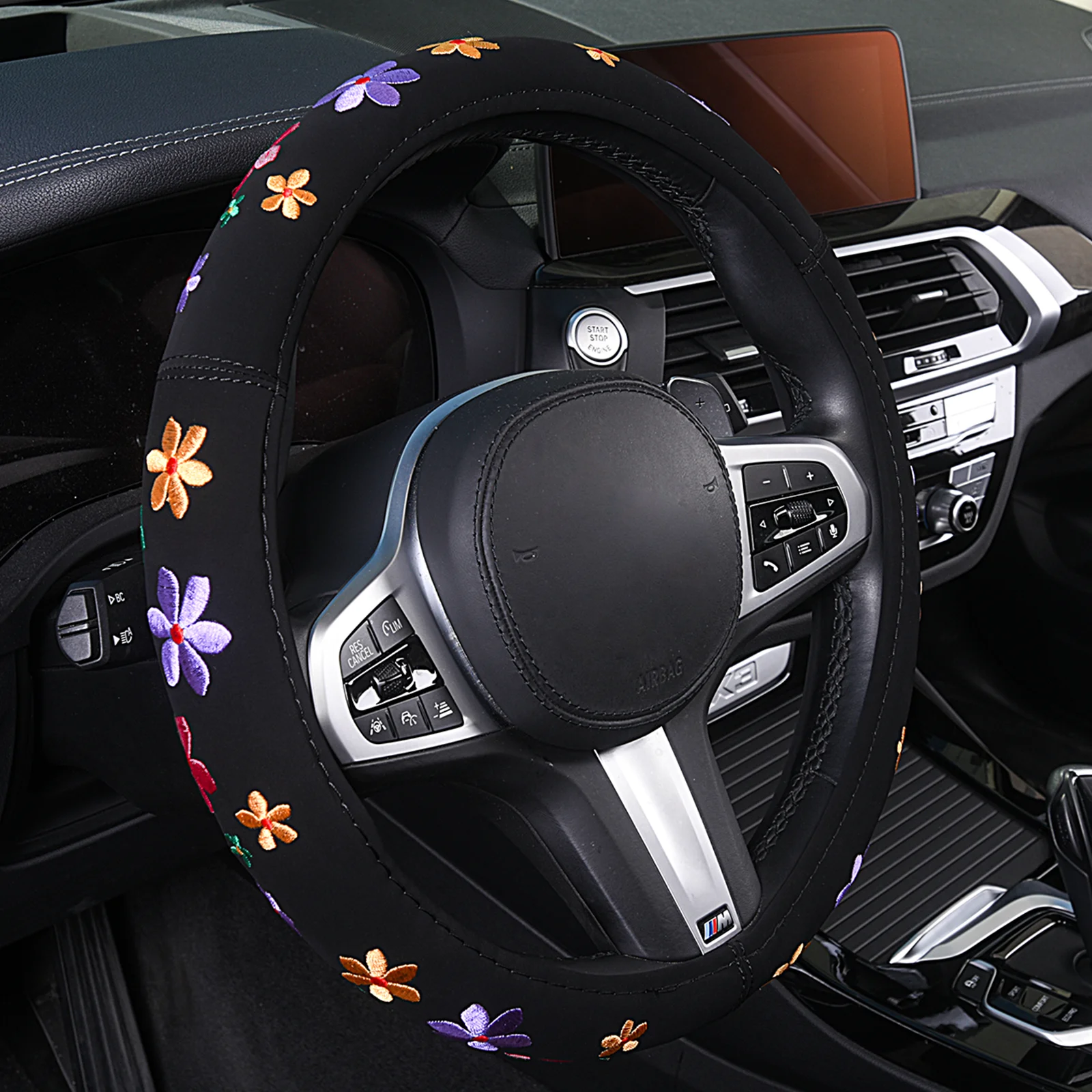 Universal Steering Wheel Cover Car Steering Wheel Cover For Women Wheel Cover Flowers Print Car Accessories