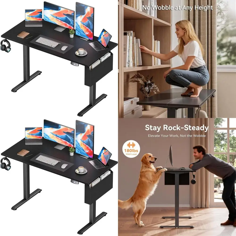 

Электрический стол с регулируемой высотой 48x24 с местом для хранения, памятью настроек для домашнего офиса, учебы, игр в небольших помещениях, черный