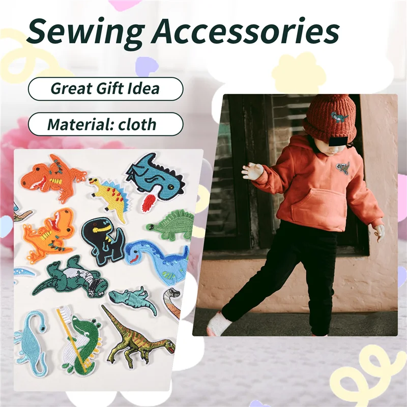 New Shown-17 PCS Dinosaur Ironing Patch Embroidered Sewing Patches Sew On Applique Decorative For Jackets T-Shirt Jeans Clothing