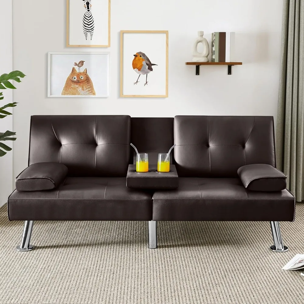 Sofá-cama conversível ajustável moderno em couro sintético com sofá reversível, apoios de braços removíveis, reclinado de 3 posições, 772 lb