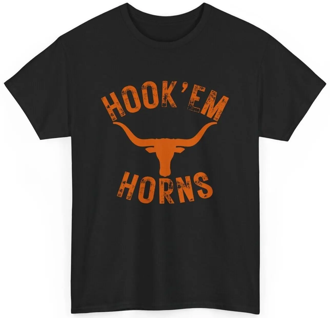 Hook'em Horns State of Texas Bull Head with Longhorns Design T-Shirt