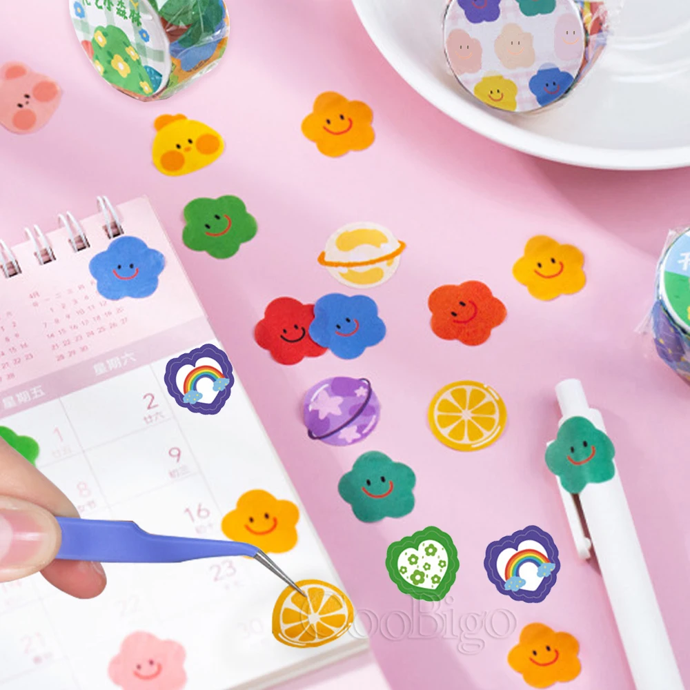 100 PCS Cute Kawaii Cartoon Flower Fruit Animal Washi Tapes DIY Scrapbook Sticker Decorative Stationery for Diary Book Album