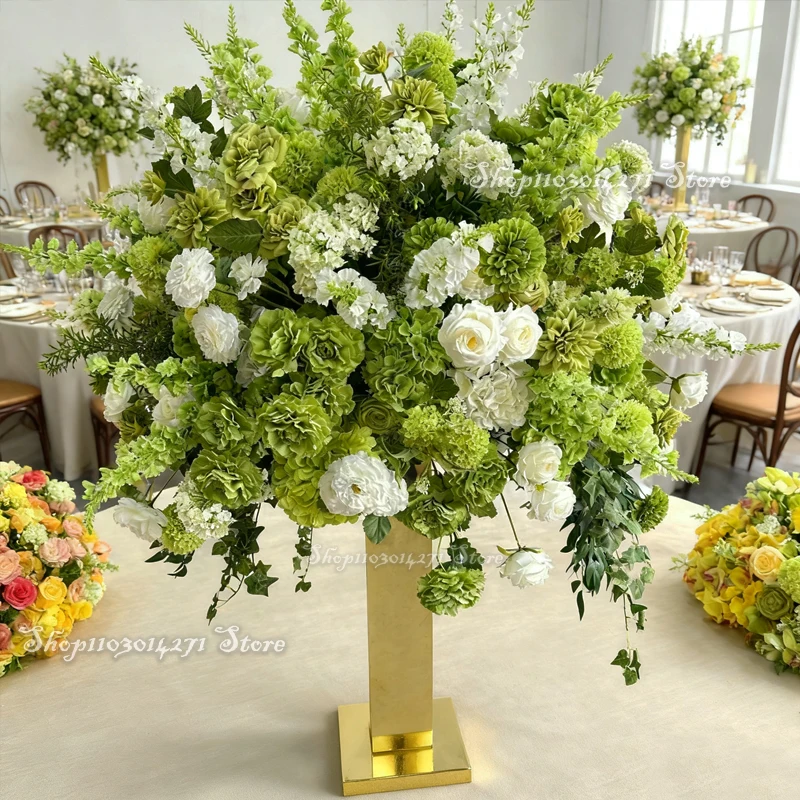 الفاخرة أوراق خضراء بيضاء روز الكوبية الزفاف خلفية الجدول المركزية الكرة الأزهار صف ترتيب القرن قوس حامل ديكور #5