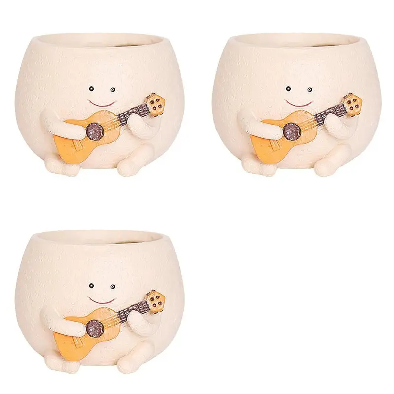 

AS60-3X Smily Face Planter Pot With Drainage Hole Cute Resin For String Of Plant Unique Guitar Succulent Pots For Indoor