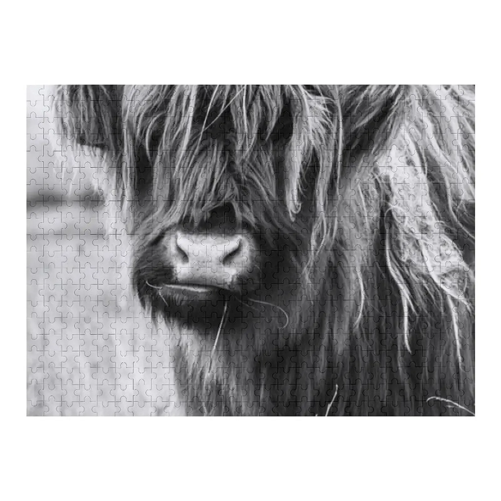 

Highland Cow Portait, black and white Jigsaw Puzzle With Photo Wooden Name Wooden Boxes Toys For Children Puzzle