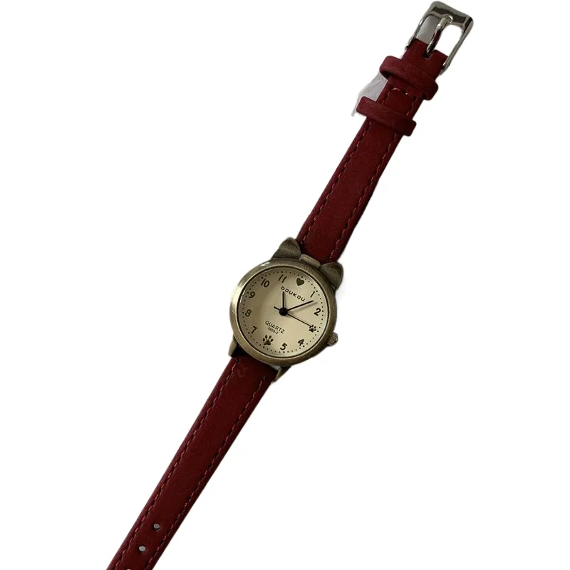 

New cat ears small round watch women's, light luxury temperament retro literary and small women's watch