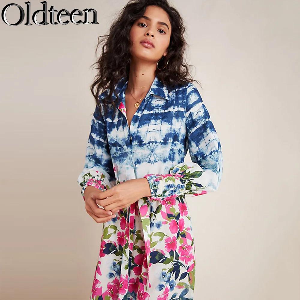 Summer New Button Positioning Printed Shirt Cardigan Vacation Beach Long Sleeved Dress Outdoor Street Casual Swimsuit Cover Up