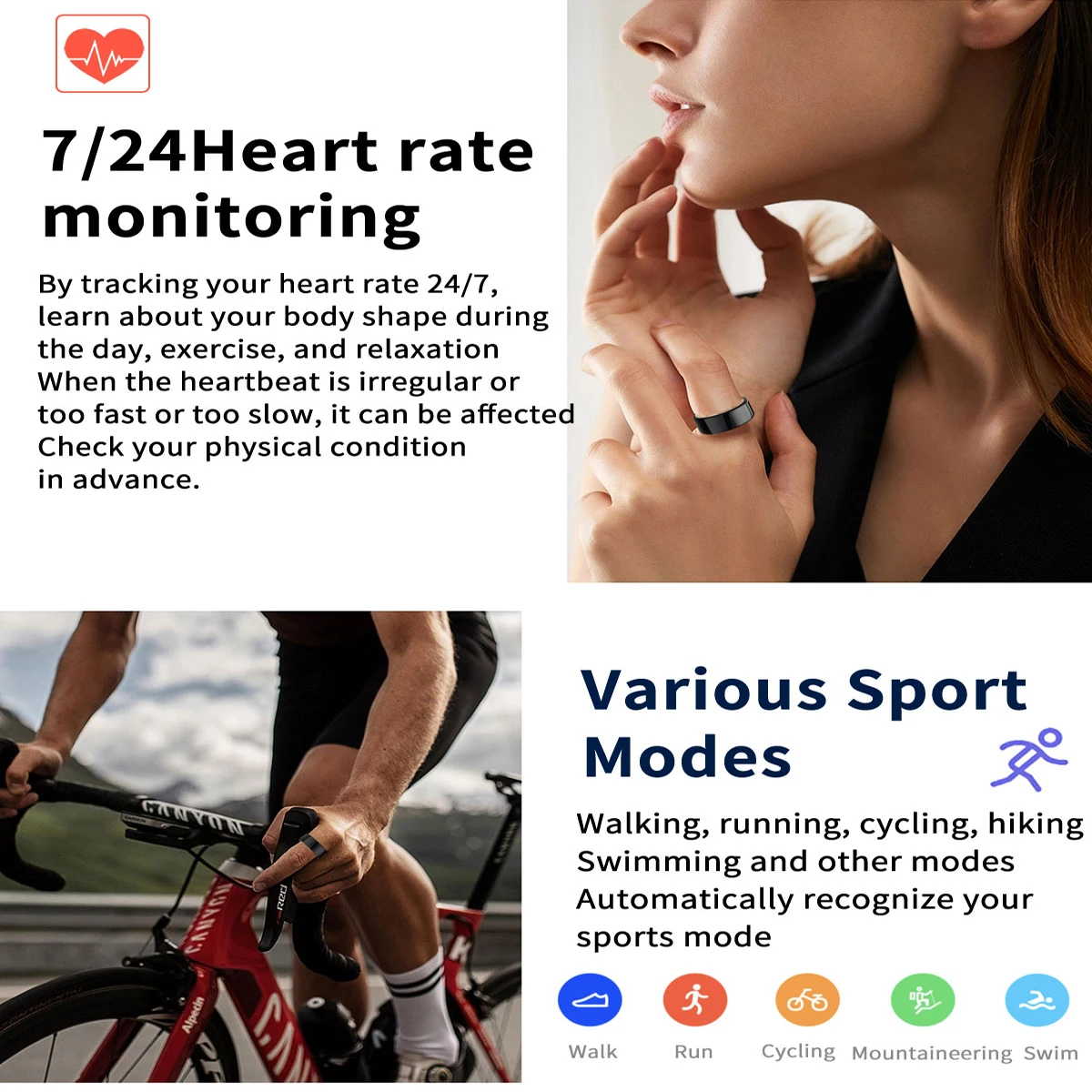 New Smart Ring 2024 Health Detection Heart Rate Blood Oxygen Sleep Recording Sports Tracker 5ATM IP68 Waterproof For Android IOS