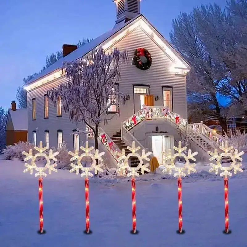 5PC/Set Christmas Tree Snowflake Star Bell Warm White LED Solar Candy Stakes Lights Outdoor Waterproof Garden Lawn Holiday Decor