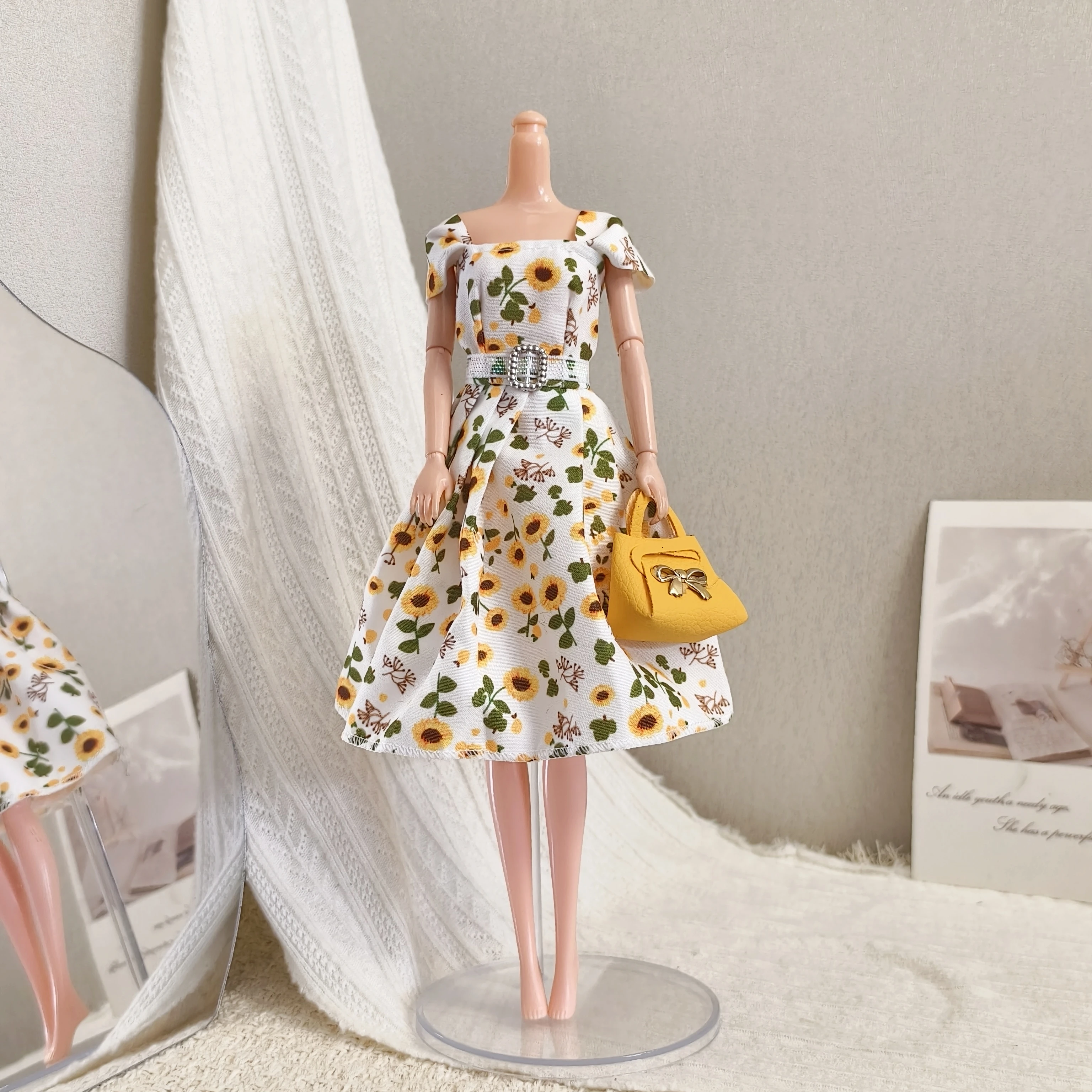 French Small Fresh Yellow Flowers Dress Fashion Elegant Dresses For 1/6 FR Babi Supermodel Doll 30cm Doll Clothes Accessories