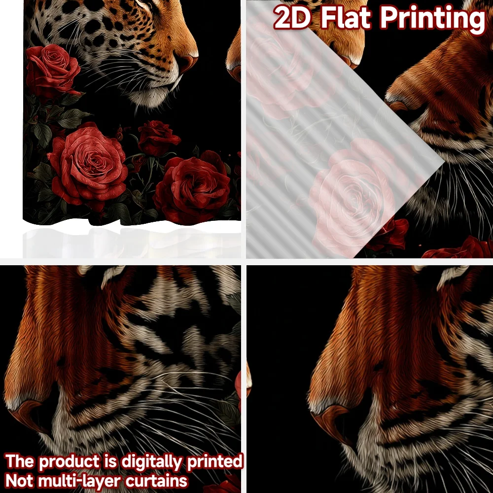 2D الطباعة المسطحة 2 قطعة ستائر النافذة ليوبارد ونمر الورود الرقمية المطبوعة البوليستر الستائر الأسرة استخدام الحفلات لغرفة النوم