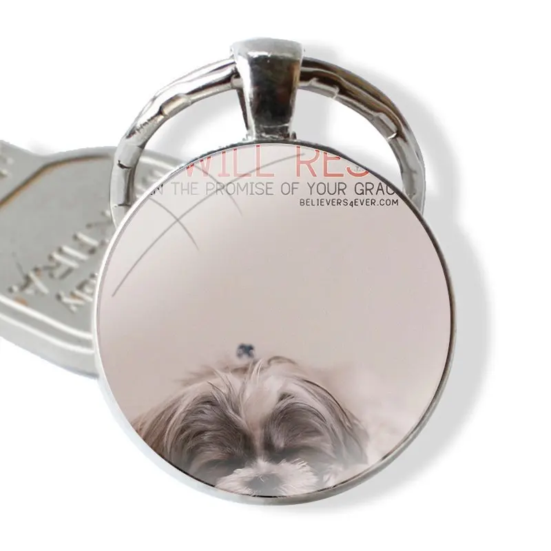 Keychain Handmade Glass Cabochon Key Ring Holder Pendant Key Chains Shih Tzu Shitzu Dog Puppy