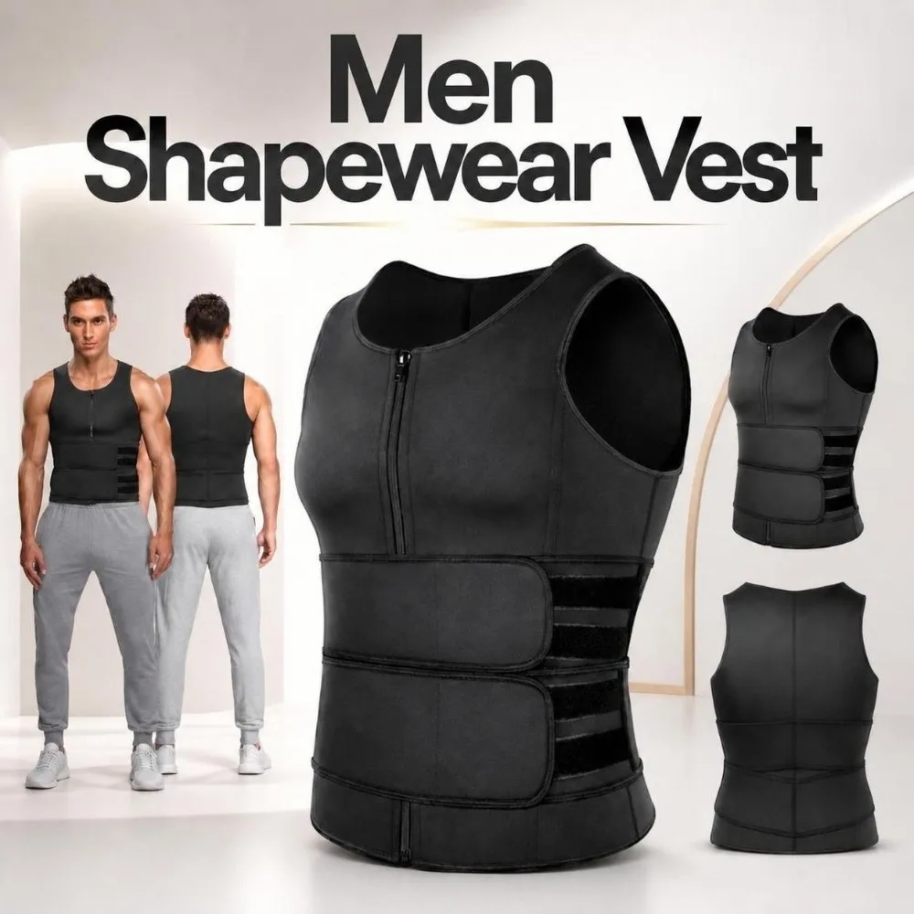 Slimming Men Shapewear Vest Zippered Stretchy Waist Trainer Tank Top Adjustable Tight-fit Abdomen Compression Vest Workout