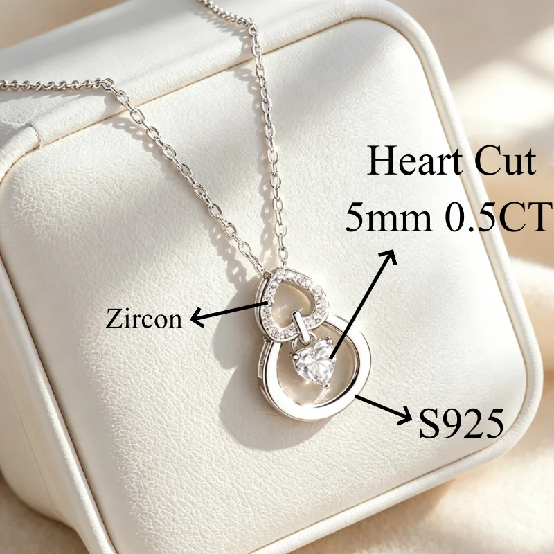 NKHOG 5mm Heart Moissanite Necklace Woman Certificate Sparkling Hollow Lock Pendant Chain 925 Sterling Silver Necklaces Wedding
