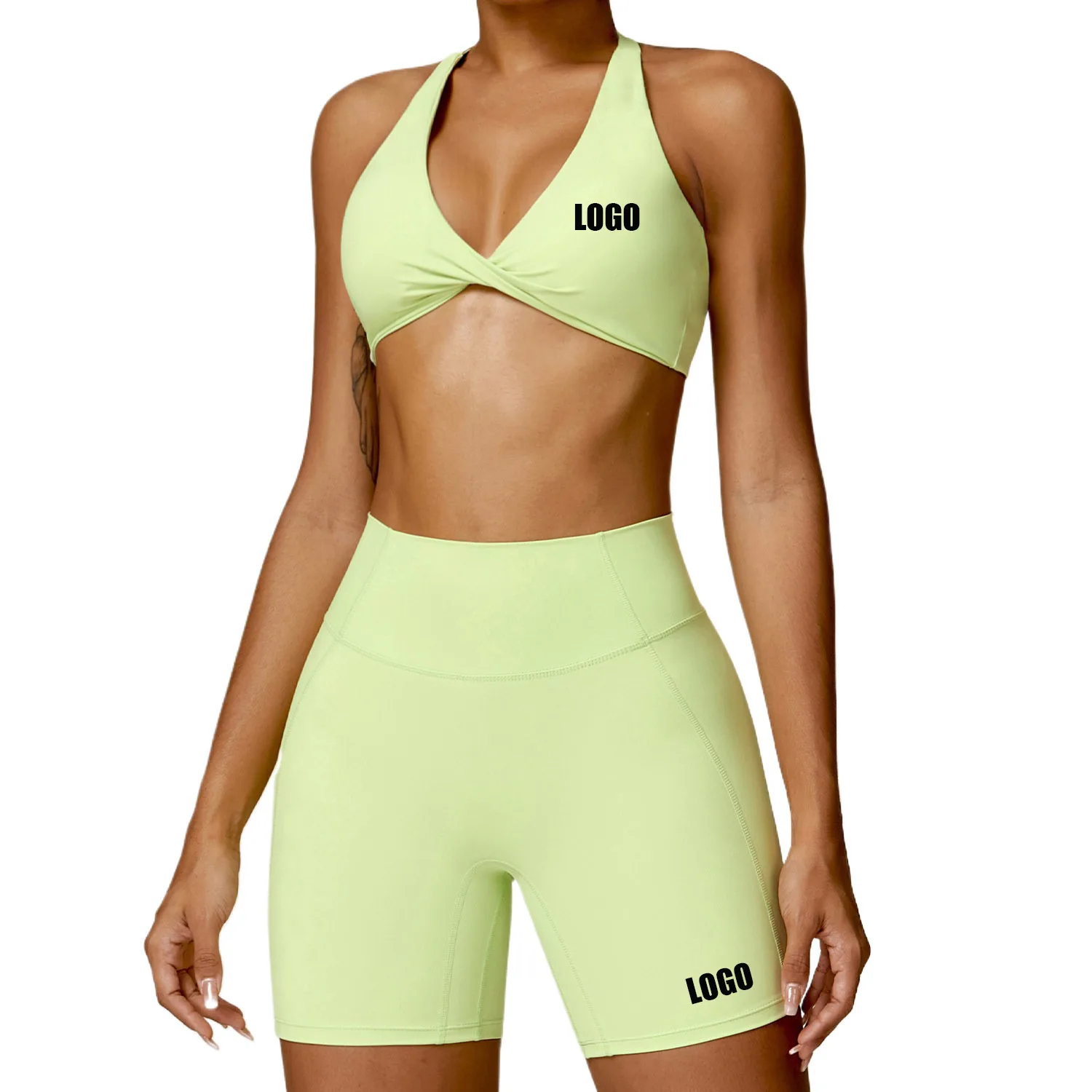 Custom LOGO women's summer tight back yoga quick-drying fitness clothes outdoor running sports shorts bra two-piece set