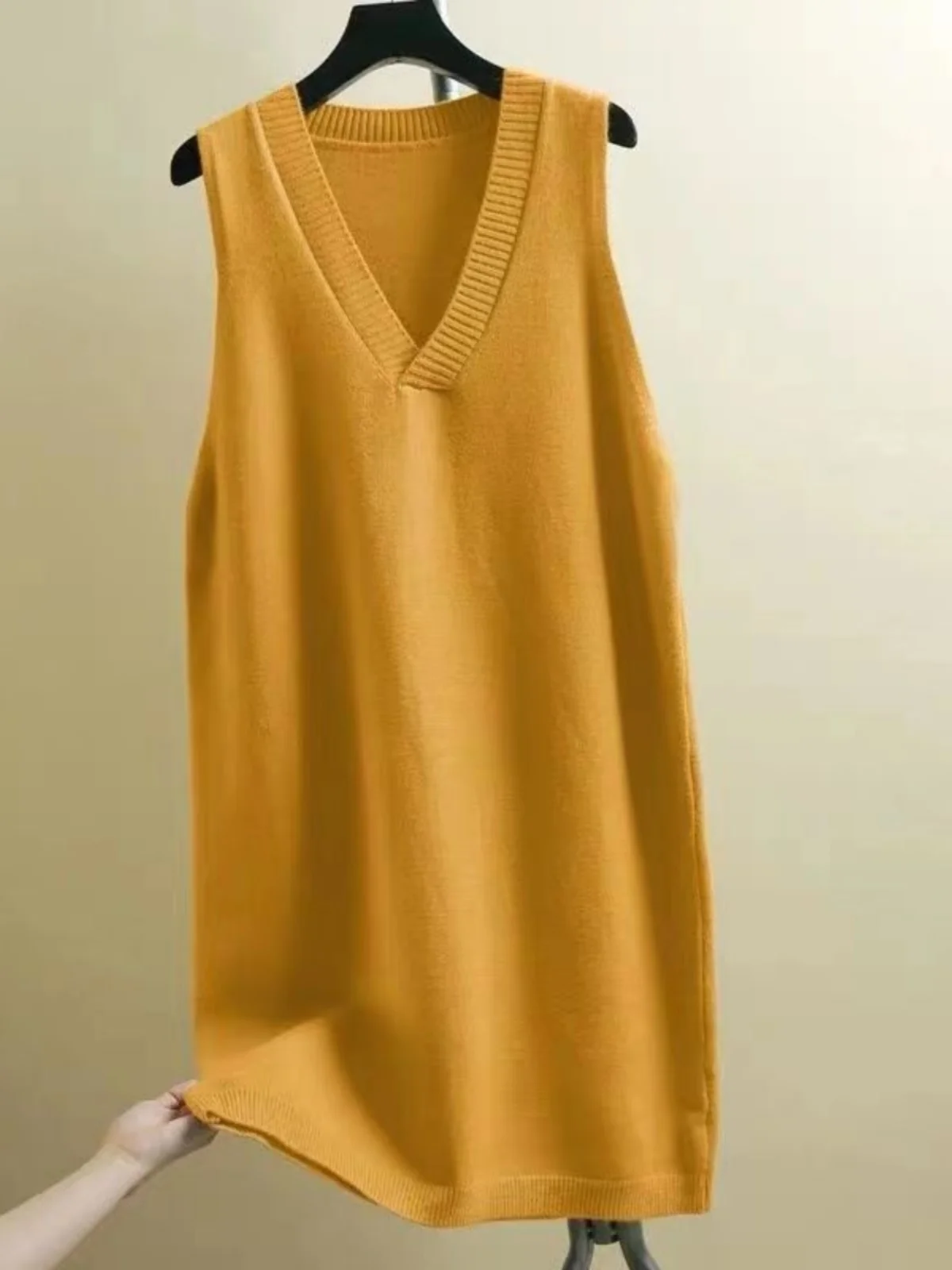 

Spring Autumn Knitted Sweater Vest Women's Loose V-ne Svel Layering Trendy Base Color Commute Sle Faion