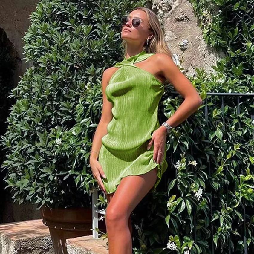 Ele terne Pleated ort Skirt Dr Slimming Bodycon High Waist A-Line Gown Pure Color Summer Season Svel