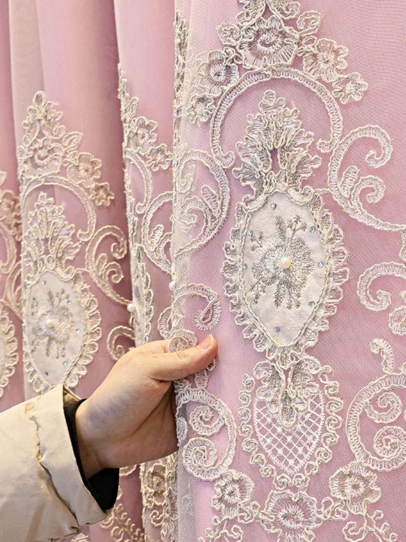 

European Double-layer Cloth Gauze Integrated Curtains for Living Room Bedroom Modern Luxury Relief Embroidered To Block