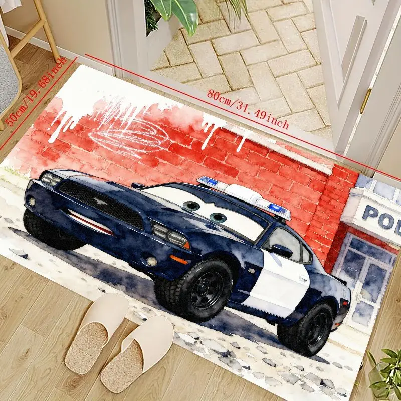 

1 шт. милый мультяшный полицейский автомобильный коврик, декор детской комнаты, напольный коврик в акварельном стиле с тематикой дорожного движения, нескользящая моющаяся входная дверь