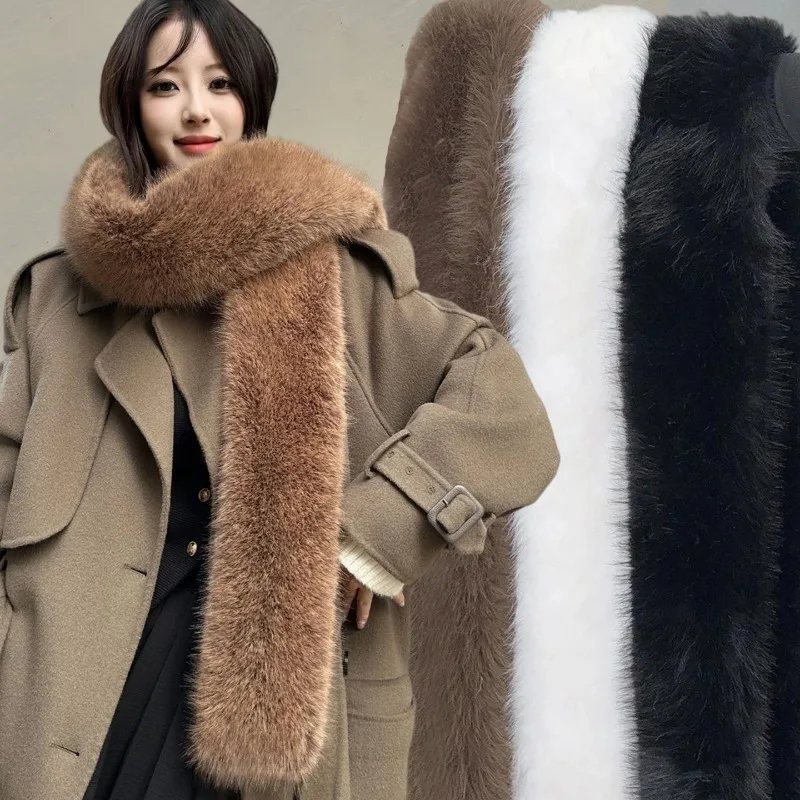 

Винтажные шарфы из искусственного меха, пушистые плюшевые теплые шаль из искусственного меха, женские зимние утолщенные плюшевые грелки для шеи, длинный шарф, шаль