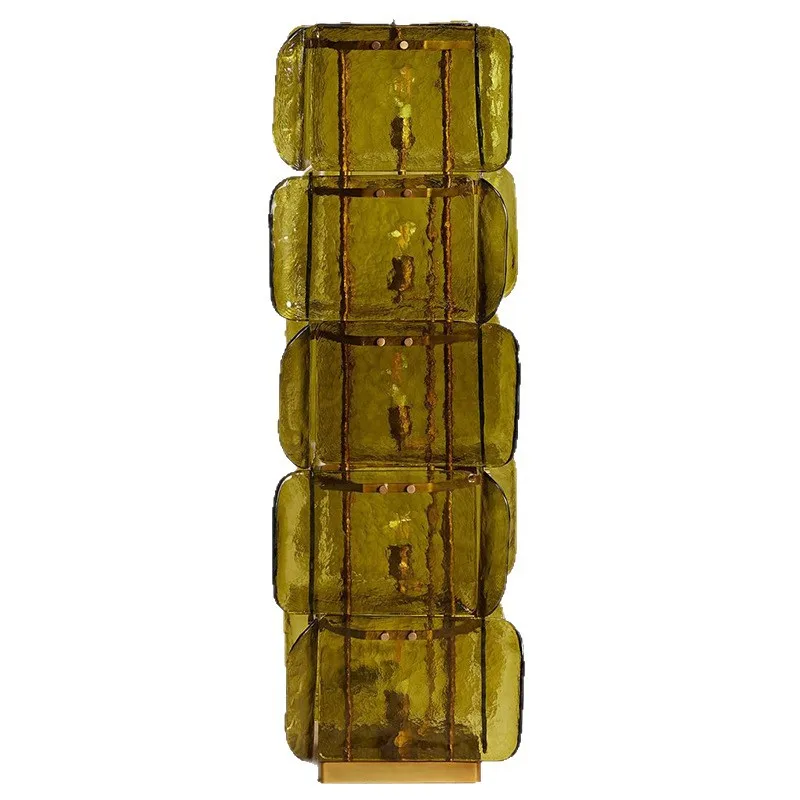 

American light luxury art creative multi-layer stacked glass floor lamp, warm atmosphere living room bedroom olive green LED