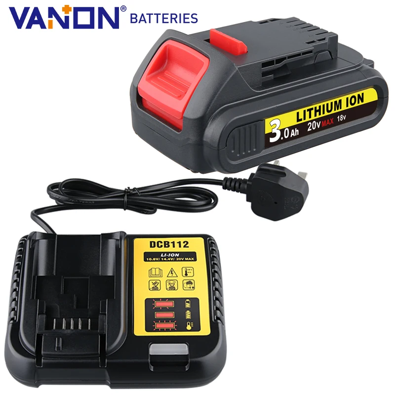 

Vanon DCB201 20V 3.0Ah Lithium Battery and DCB112 Charger Set Compatible with DCB207 DCB204 Tool Replace for DeWalt Battery pin