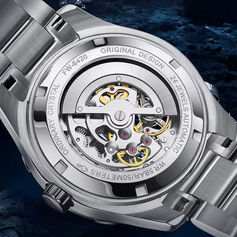 Mark Fairwhale Фирменные новые модные механические часы со скелетом для мужчин, светящиеся водонепроницаемые часы из нержавеющей стали с турбийоном, мужские часы